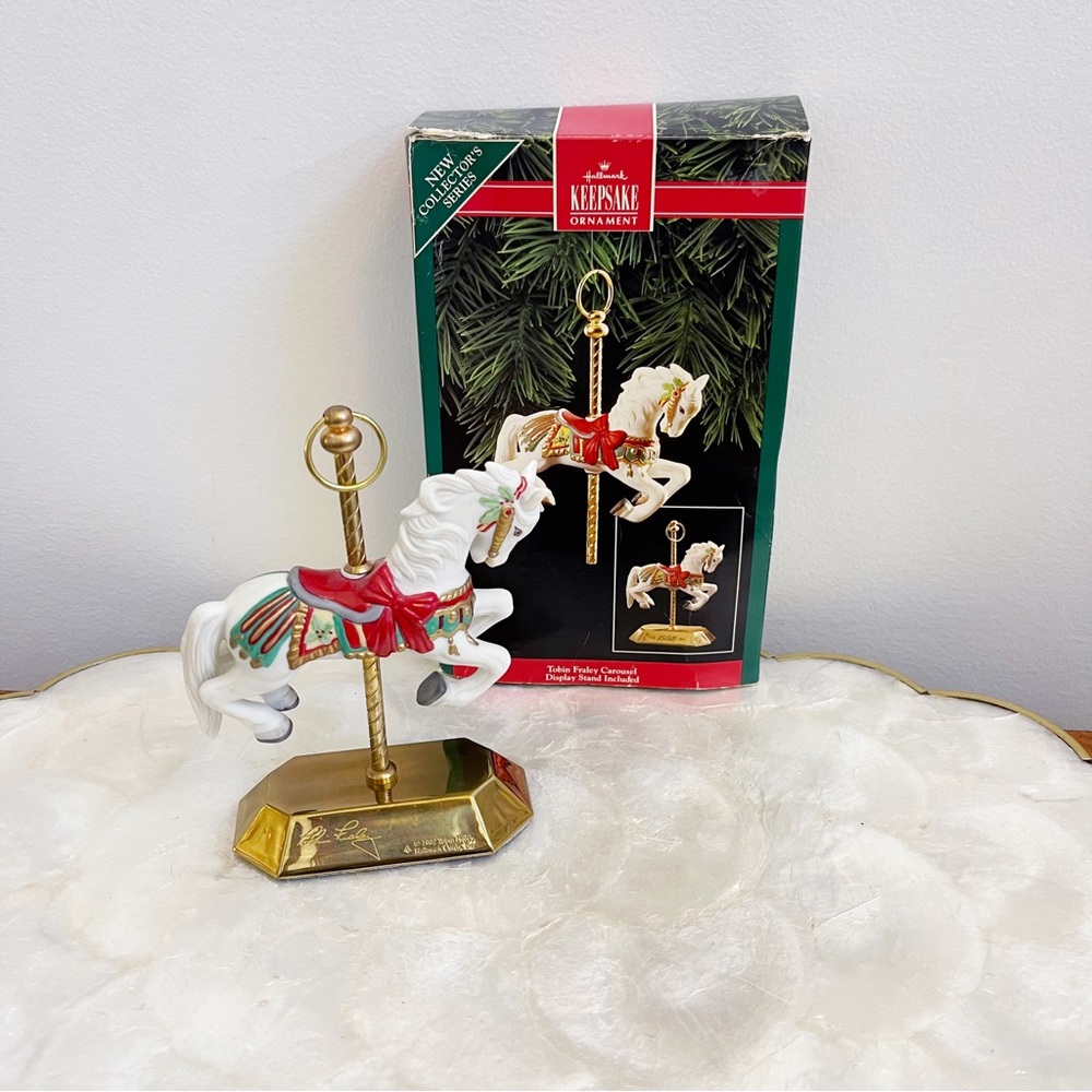 Hallmark Hand-Painted Porcelain Carousel Horse Christmas Ornament 5.5” Orig Box